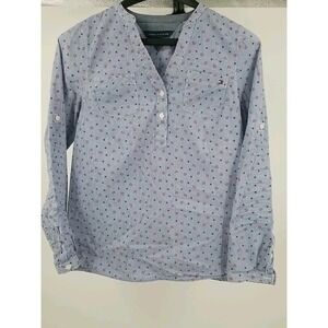 Tommy‎ Hilfiger Womens Naval Pattern 3/4 Button Roll-tab Split Top S Small Shirt